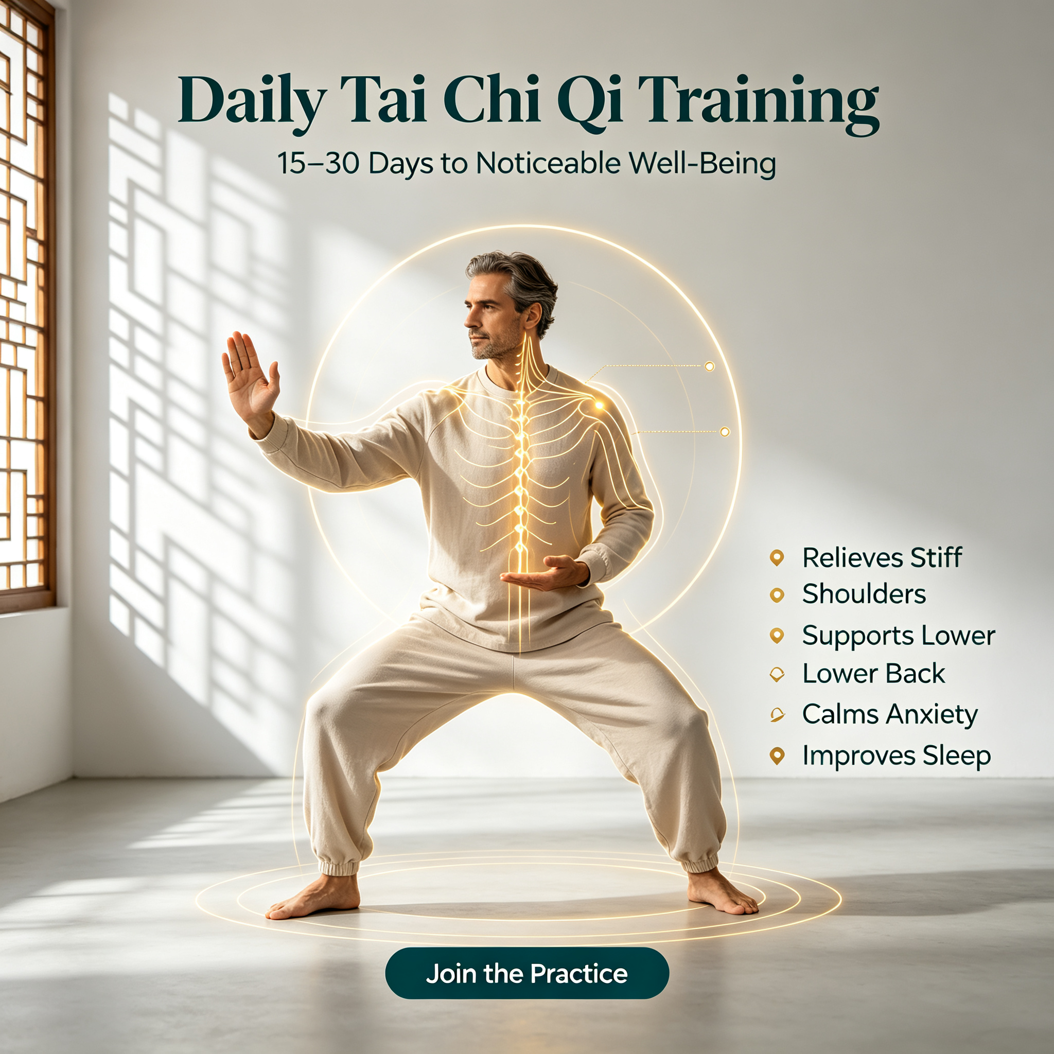 5-Form Tai Chi Wellness Program | Foundational Qi Training for Daily Vitality & Pain Relief