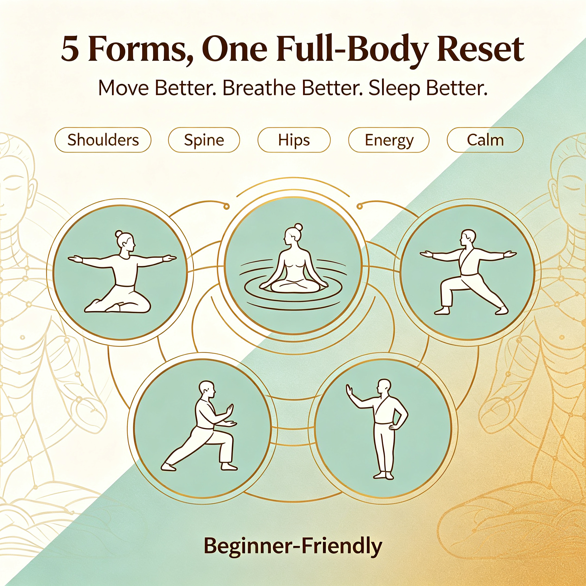 5-Form Tai Chi Wellness Program | Foundational Qi Training for Daily Vitality & Pain Relief